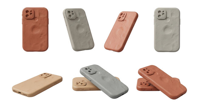 iphone cases in various colors arranged creatively on a clean white surface a modern design and product photography