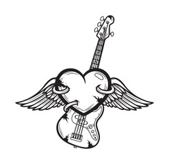 Fototapeta premium Heart Shaped Guitar with Wings Tattoo Design.