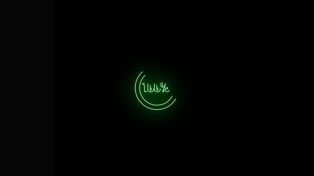 Animated Neon Progress Indicator Loading Circle For Technology Interface. Neon loading animation counting from 0 to 100%, featuring a glowing circle