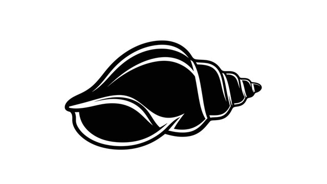 Black and White Sea Shell Silhouette Icon - Marine Life Vector
