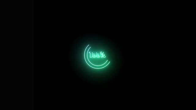 Animated Neon Progress Indicator Loading Circle For Technology Interface. Neon loading animation counting from 0 to 100%, featuring a glowing circle