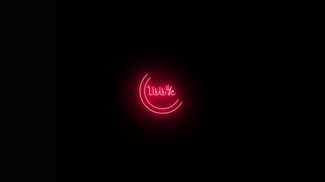 Animated Neon Progress Indicator Loading Circle For Technology Interface. Neon loading animation counting from 0 to 100%, featuring a glowing circle