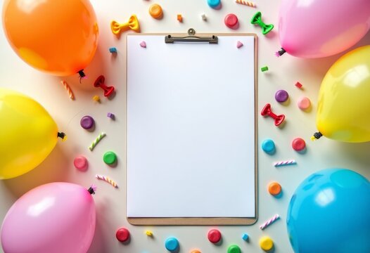 Children&rsquo;s party menu mockup with balloons and candy