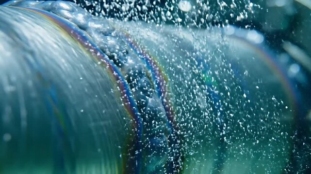 Underwater Industrial Pipe Weld Seam with Bubbling Flowing Water