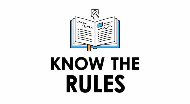 Know The Rules Concept with Open Book and Magnifying Glass Icon