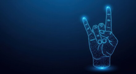 Naklejka premium Wireframe hand with glowing finger points in digital network against a dark blue background