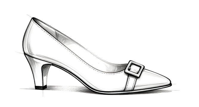 shoe, heel, pump, women, fashion, line, art, outline, black, white, elegant, style, footwear, design, classic, icon, minimal