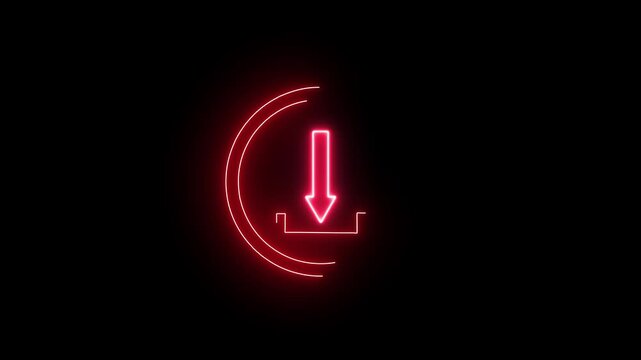 Simple yet striking glowing blue neon download icon with a downward arrow, set against a black background. Perfect for modern tech videos, website designs, and UI elements.