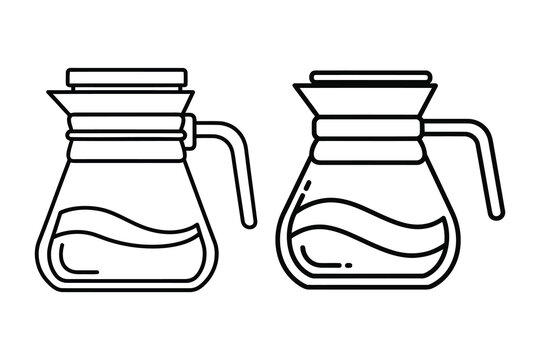 Two black and white line art illustrations of chemex coffee makers