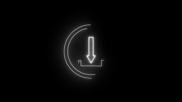 Simple yet striking glowing blue neon download icon with a downward arrow, set against a black background. Perfect for modern tech videos, website designs, and UI elements.