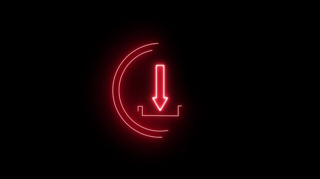 Simple yet striking glowing blue neon download icon with a downward arrow, set against a black background. Perfect for modern tech videos, website designs, and UI elements.