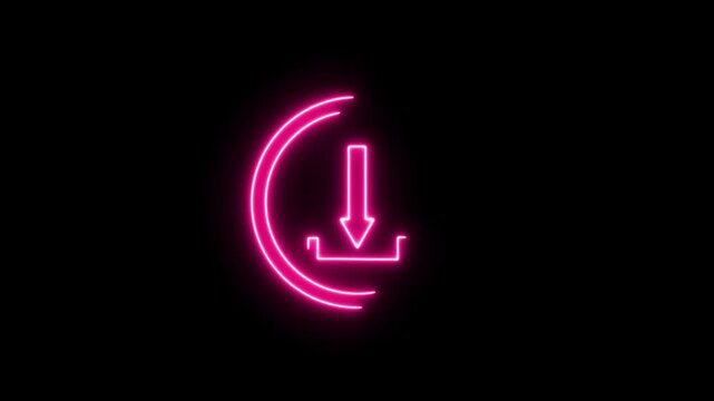 Simple yet striking glowing blue neon download icon with a downward arrow, set against a black background. Perfect for modern tech videos, website designs, and UI elements.