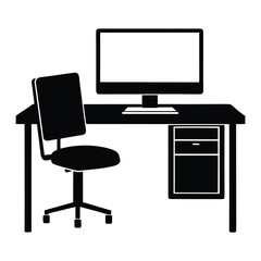 Fototapeta premium Home Office Workstation with Desktop Monitor Silhouette