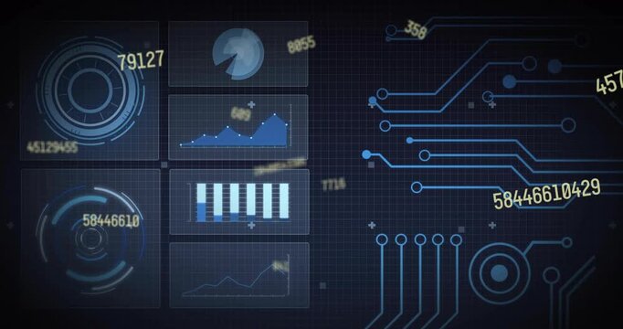 On load dashboard animating with charts updating, numbers drifting, traces pulsing for monitoring