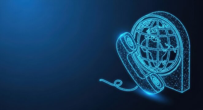 Global Communication Technology: A Wireline Telephone Connected to a Digital Globe Illustration