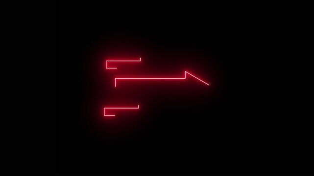 Arrow-shaped neon sign. Abstract direction neon arrow sign icon animation on black background.