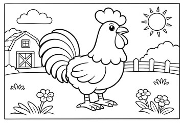 Rooster on farm vector illustration © Hokyubi