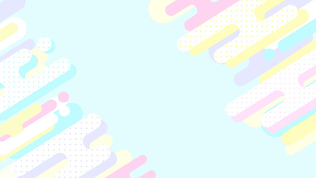 パステルカラーのメンフィス風シェイプが斜めに散りばめられたゆめかわいいポップな背景 水色 SNSや広告向け横長 16:9