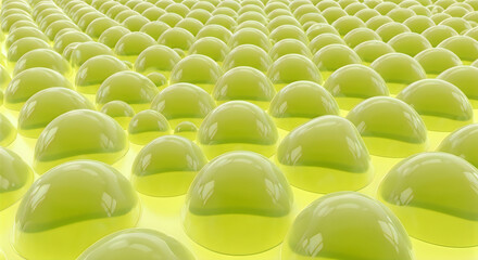 Fototapeta premium Rows of shiny green domes on a bright yellow background in perspective