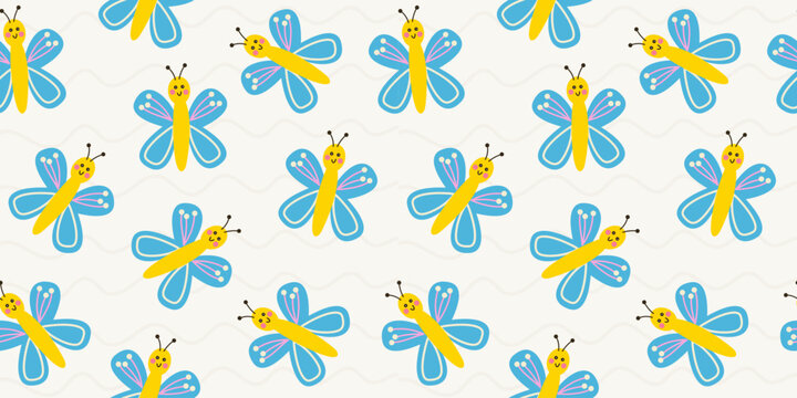 Butterfly seamless pattern cute colorful insects background