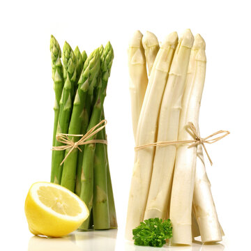 White and Green Asparagus isolated on white Background
