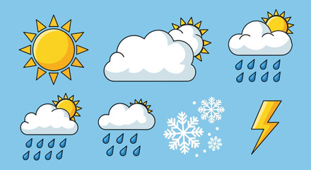 Obraz premium Weather forecast icons with clouds rain.