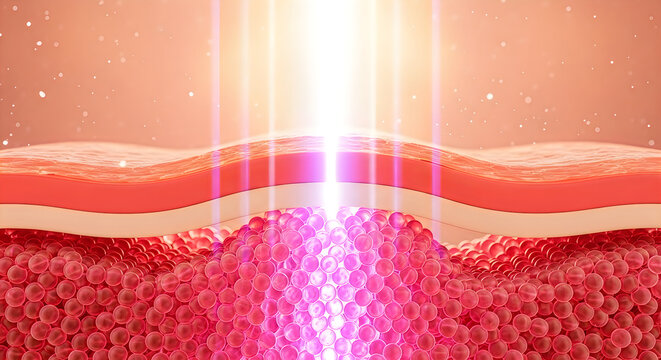 Skin layers with laser light penetrating deep into dermis and epidermis
