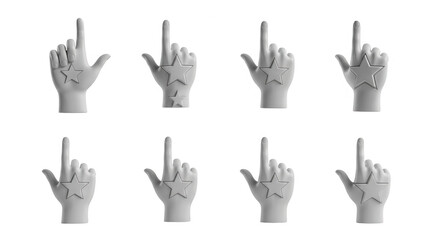 Fototapeta premium gray sculpted hands pointing upwards each with a star on a clean white backdrop concepts of choice and leadership