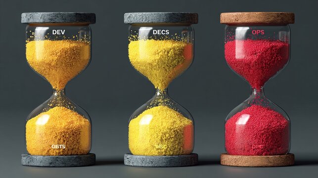 Creative Time Management Hourglass Concept Illustrating Dev Decs and Ops Stages