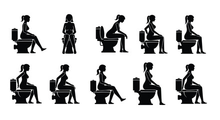 Obraz premium Women sitting on toilets in a row simple black graphic silhouette