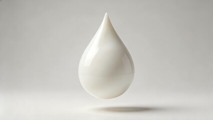 Fototapeta premium A large glossy white liquid drop is floating above a light-colored surface with a soft shadow beneath it.