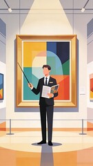 Fototapeta premium Generative Ai showcases a curator presenting an abstract artwork in a modern gallery