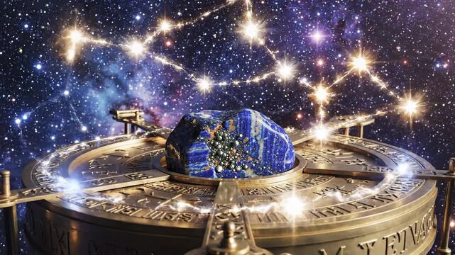 Ornate Device with Lapis Lazuli Gemstone in Cosmic Setting