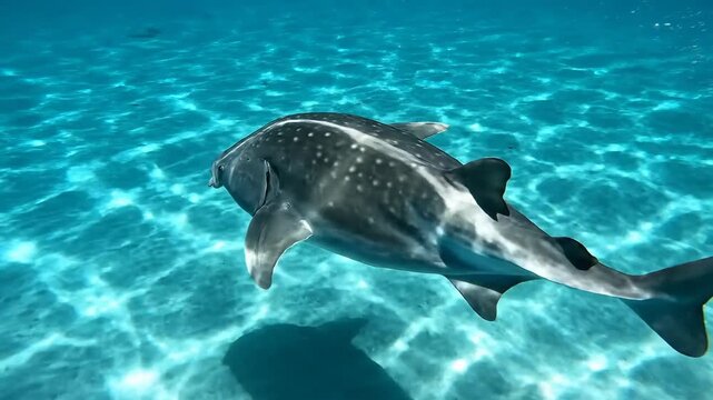 Dolphin Swimming in Clear Blue Ocean Water