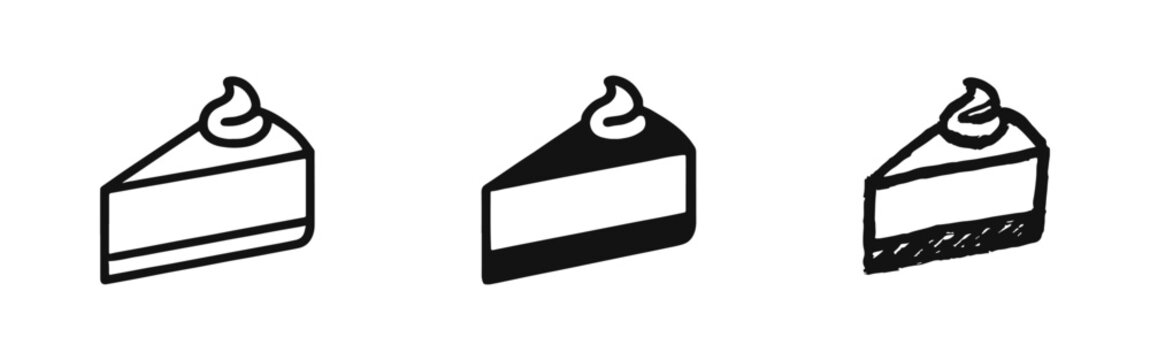 Sliced Cake Dessert Icons Set including Outline, Solid and Sketch Doodle Styles