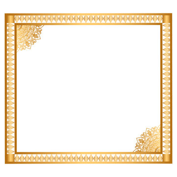 Rectangle golden certificate border pattern line photo frame islamic wedding invitation background with mandala squire frame