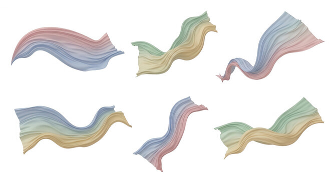 pastel fabric swathes floating isolated on a white backdrop design elements and digital art