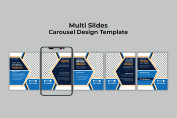 Modern blue and yellow corporate business strategy carousel layout for social media © mustafegur3