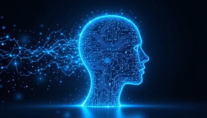 Obraz premium Futuristic Digital Mind Profile with Binary Cascade