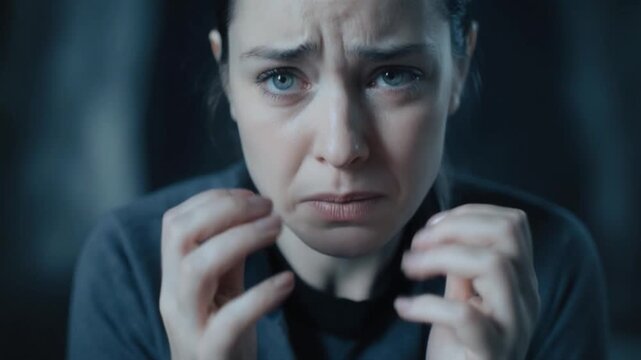 Woman Feeling Fear and Anxiety, Emotional Expression of Stress and Panic