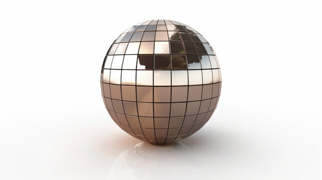 Elegant gold disco ball with square reflective tiles on white background for luxury party decoration