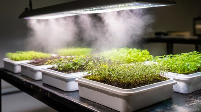 Indoor Microgreens Cultivation Using Hydroponics and Mist System Under Grow Lights