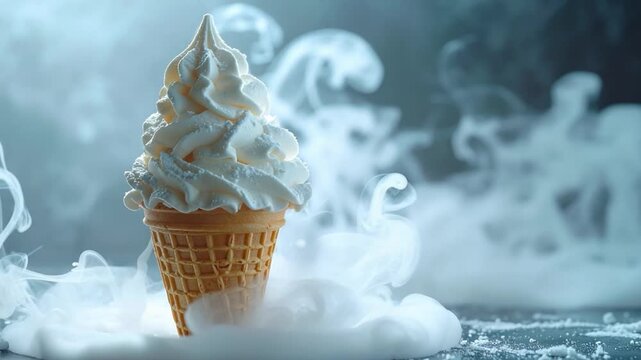 Soft-serve ice cream cone with wispy white vapor