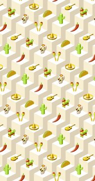 Vertical Cinco de Mayo colorful icon animation loop on geometric background