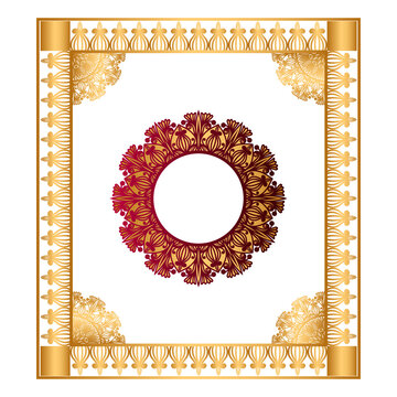 Rectangle golden certificate border pattern line photo frame islamic wedding invitation background with mandala squire frame