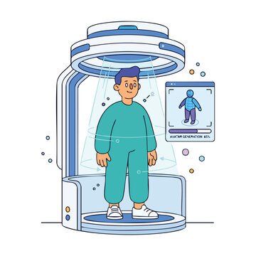 Man in Futuristic Avatar Creation Pod.