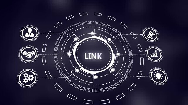 Digital Network Diagram Showing Connections and Business Concepts with Central Text LINK link technology