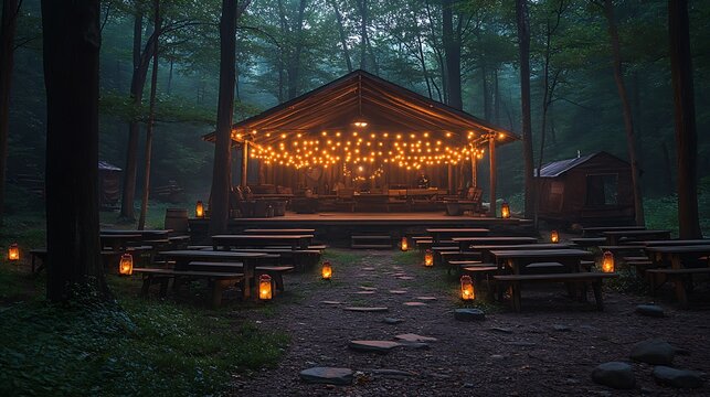 Forest stage at dusk outdoor