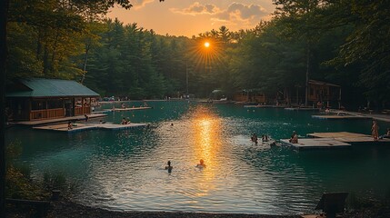 Obraz premium Sunset pool scene outdoor natural