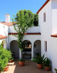 Fototapeta premium Cozy Courtyard House with Natural Plants